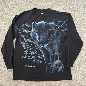 Turner Originals Sea World Long‎ Sleeve Shirt L Black Wild Arctic Wolf Vintage